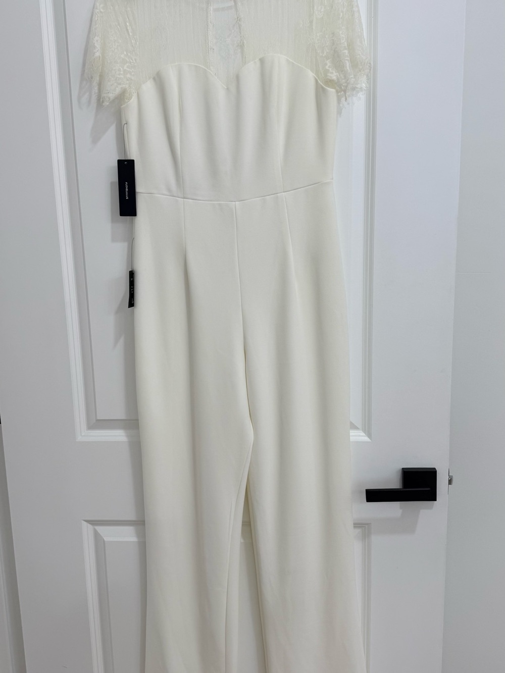 Lulu's Ivory Lace-Trim Strapless Jumpsuit